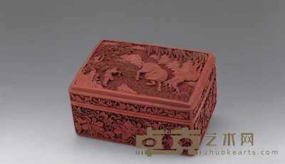清 剔红花卉童子牧牛长方盒 15.7×11cm